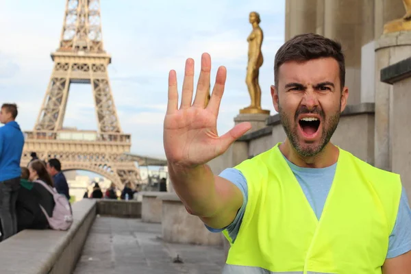 Mann Mit Gelber Weste Protestiert Frankreich — Stockfoto