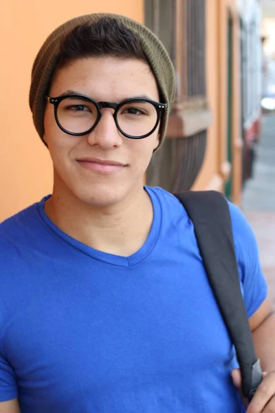 Close Portrait Handsome Young Man Eyeglasses Street — Stock Photo, Image