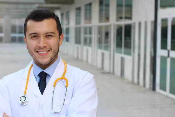 Ethnic Elegant Doctor Standing Outdoors Daytime — Stock Photo, Image