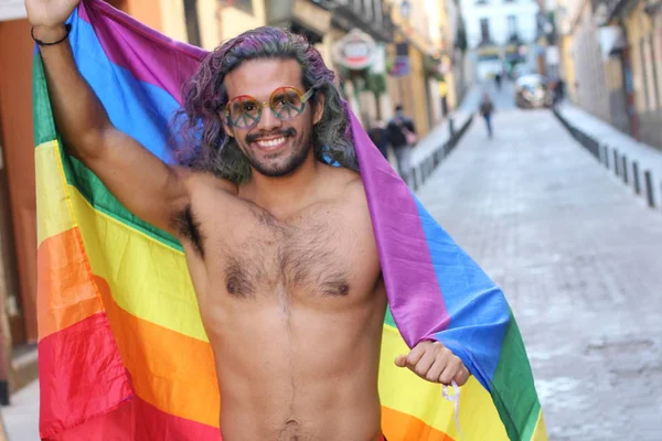 Close Retrato Bonito Jovem Sem Brilho Gay Homem Com Lgbt — Fotografia de Stock
