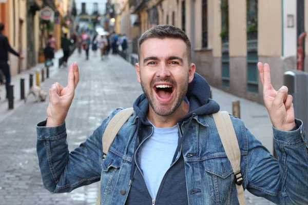 Portrait Gros Plan Beau Jeune Homme Vêtu Une Veste Denim — Photo