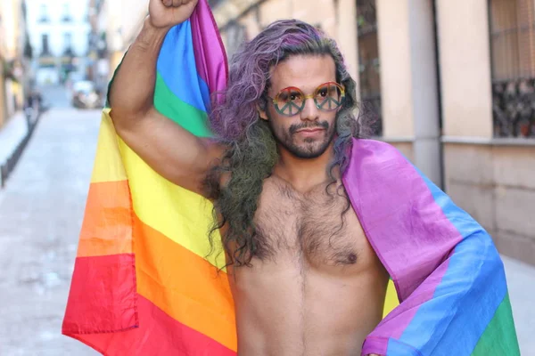 Close Retrato Bonito Jovem Sem Brilho Gay Homem Com Lgbt — Fotografia de Stock