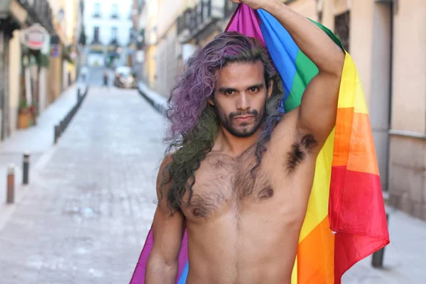 Close Retrato Bonito Jovem Sem Brilho Gay Homem Com Lgbt — Fotografia de Stock