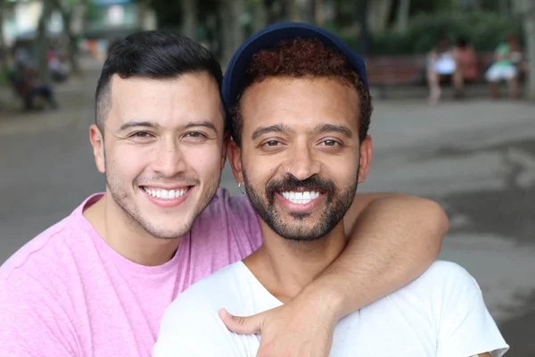 Close Portrait Gay Interracial Couple Street — Stock Photo, Image