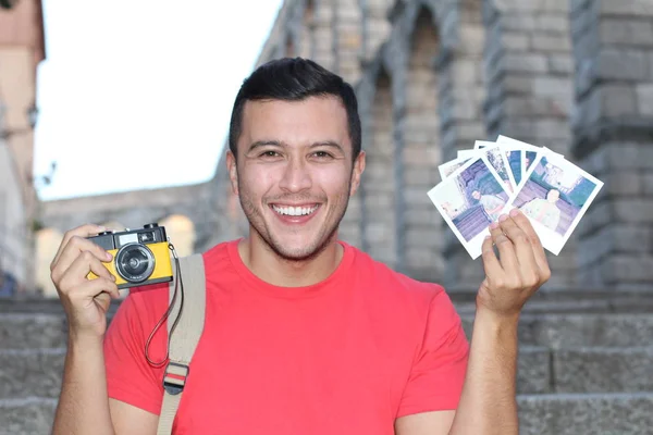 Retrato Cercano Joven Guapo Con Cámara Película Época —  Fotos de Stock