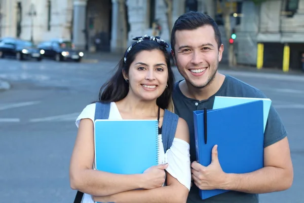 Ecstatic Couple Ethnic International Students Abroad — 스톡 사진