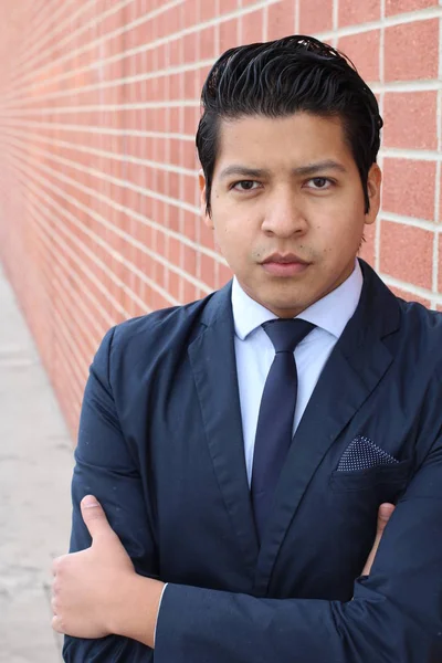 Close Portrait Handsome Young Latino Man Casual Clothes Street — Stock Photo, Image