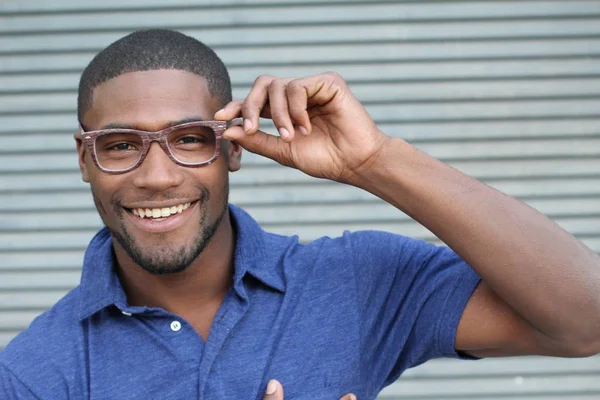 Close Portrait Handsome Young African American Man Street — Stock Photo, Image