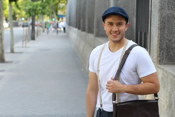 Portrait Gros Plan Beau Jeune Homme Vêtements Décontractés Dans Rue — Photo