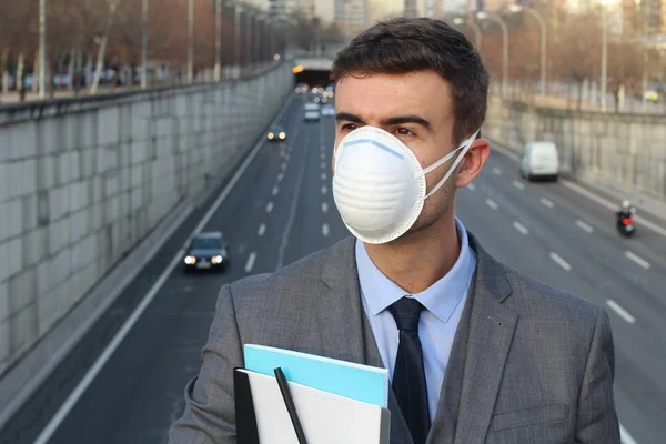 Podnikatel Dýchací Maskou — Stock fotografie