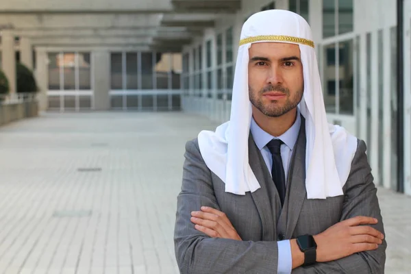 Portrait Gros Plan Beau Jeune Homme Affaires Serviette Arabique Dans — Photo