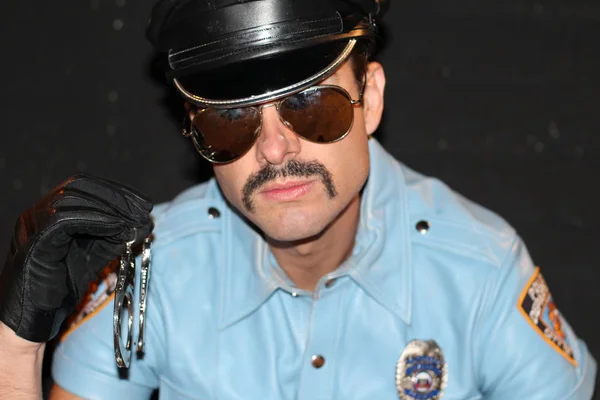 Outdoors Portrait Policeman Mustache Glasses — Stock Photo, Image
