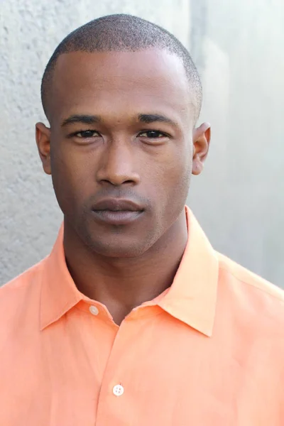 Close Portrait Handsome Young African American Man Casual Clothes Front — 스톡 사진