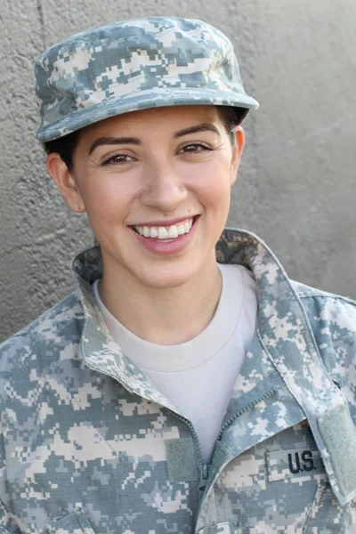 Portrait Beautiful Young Girl Wearing Green Military Style Jacket Hat Royalty Free Stock Images