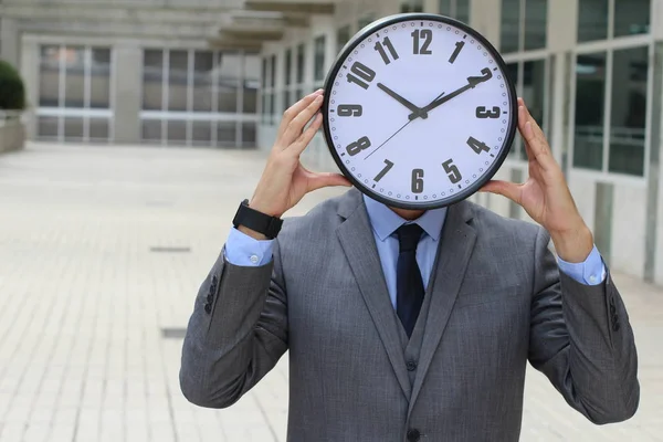 Businessman Holding Big Vintage Clock — Stock Photo, Image