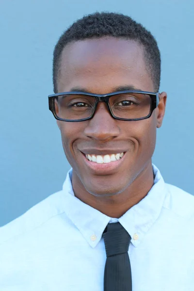 Zblízka Portrét Pohledného Mladého Afrického Amerického Podnikatele Košili Kravatou Před — Stock fotografie