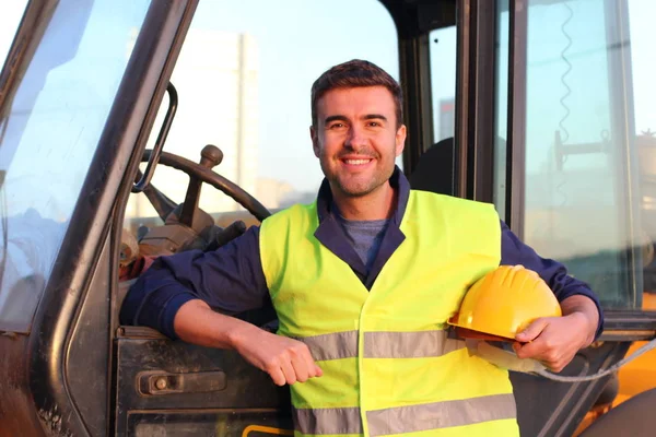 Motorista Profissional Indústria Construção Close Retrato Pôr Sol — Fotografia de Stock