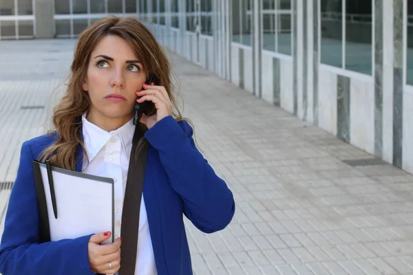 Beauty female worker on phone call, closeup portrait