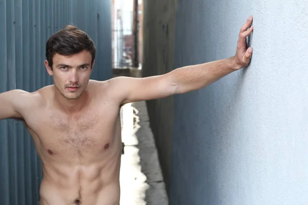 Close Portrait Handsome Shirtless Young Man Street — Stock Photo, Image