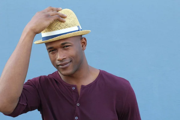 Nahaufnahme Porträt Eines Hübschen Jungen Afrikanisch Amerikanischen Mannes Mit Hut — Stockfoto