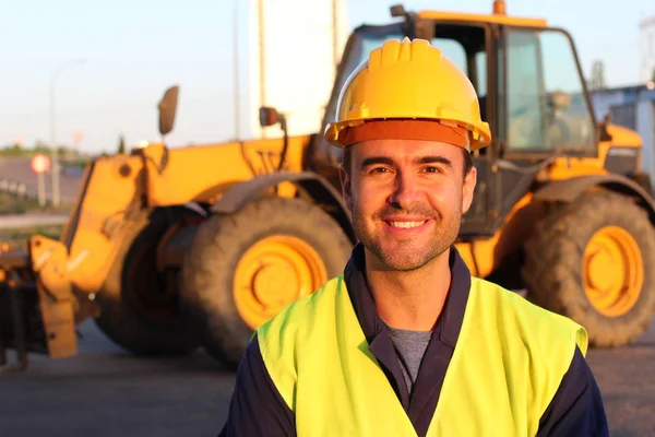 Motorista Profissional Indústria Construção Close Retrato Pôr Sol — Fotografia de Stock