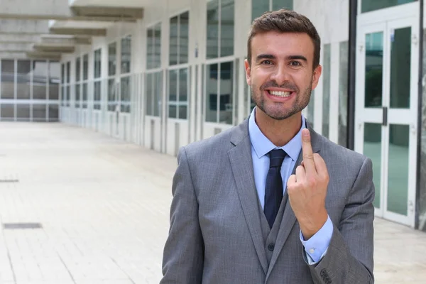 Moody Businessman Showing Middle Finger — Stock Photo, Image