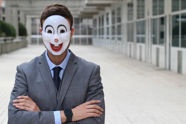 Scary Businessman Wearing Mask — Stock Photo, Image