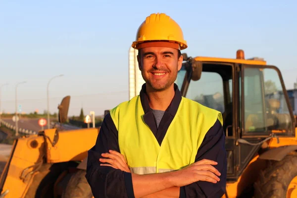 Motorista Profissional Indústria Construção Close Retrato Pôr Sol — Fotografia de Stock