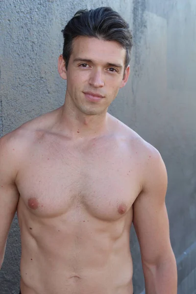 Close Portrait Handsome Shirtless Young Man Street — Stock Photo, Image