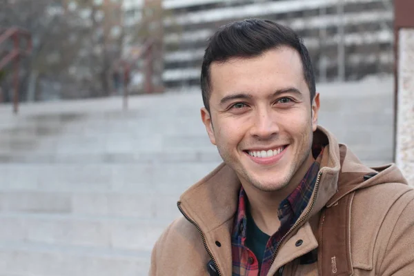 Close Portrait Handsome Young Man Plaid Shirt — Stockfoto