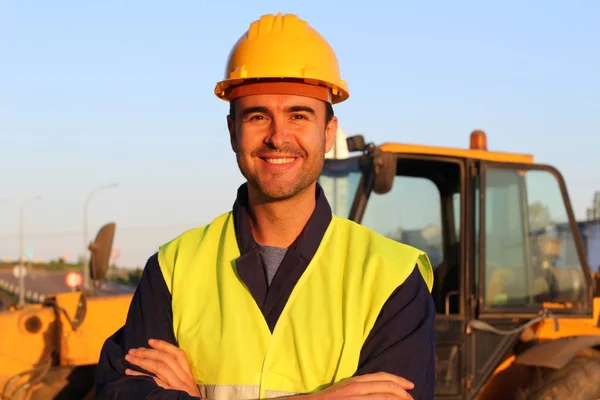 Professionele Bouwvakker Close Portret Bij Zonsondergang — Stockfoto