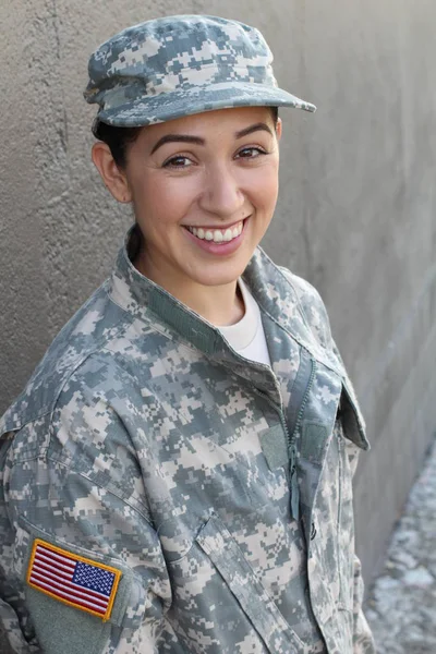 Portrait Beautiful Young Girl Wearing Green Military Style Jacket Hat Stock Photo