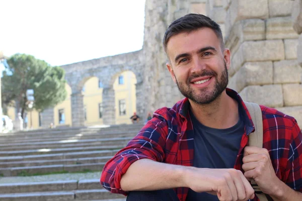 Close Portrait Handsome Young Man City Street — 스톡 사진