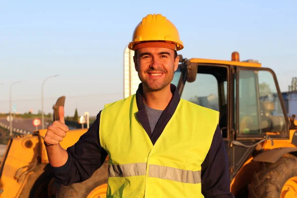 Motorista Profissional Indústria Construção Close Retrato Pôr Sol — Fotografia de Stock