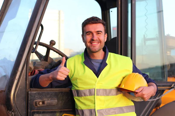 Motorista Profissional Indústria Construção Close Retrato Pôr Sol — Fotografia de Stock