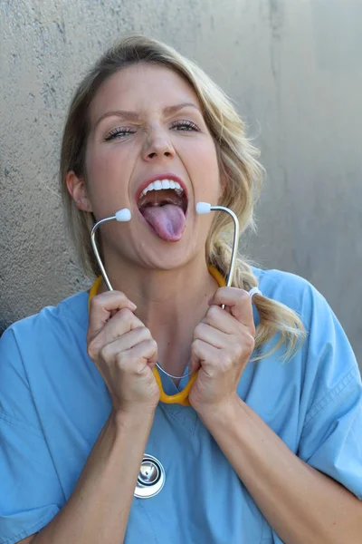 Mediziner Krankenschwester Lächelt Während Ihrer Arbeit Krankenhaus Junge Schöne Blonde — Stockfoto