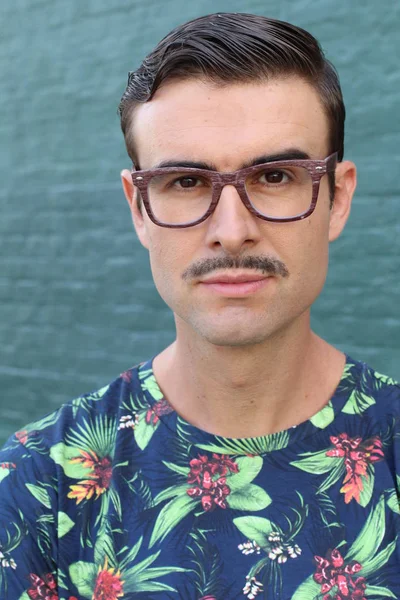 Portrait Trendy Man Glasses Mustache — Stok fotoğraf
