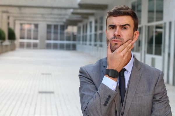 Affärsman Djupt Tankar Nära Med Kopieringsutrymme — Stockfoto