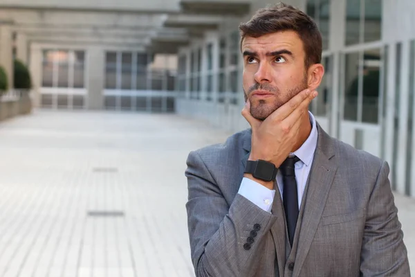 Empresario Profundo Pensamientos Cerca Con Espacio Copia — Foto de Stock