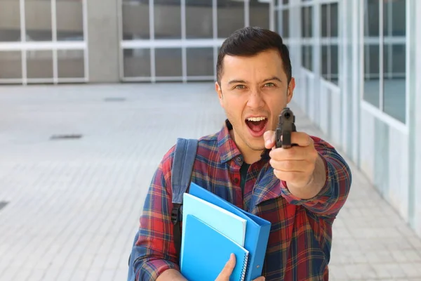 Retrato Cercano Joven Estudiante Guapo Con Pistola Calle — Foto de Stock