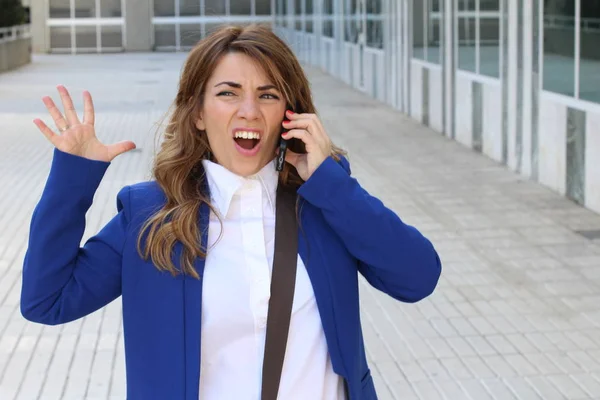 Beauty female worker on phone call, closeup portrait