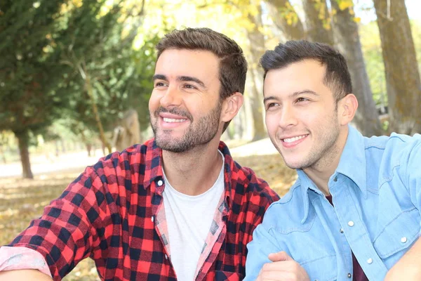 Gay Couple Enjoying Park Autumn — Stock Photo, Image