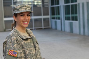 Military female smiling with copy space clipart
