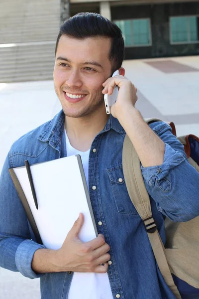 Close Portrait Handsome Young Man Casual Clothes Street — 스톡 사진