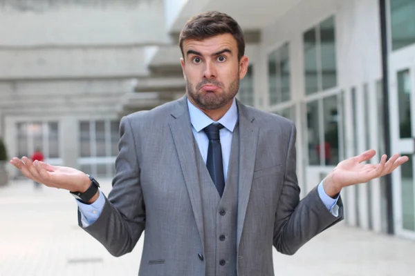 Geschäftsmann Mit Ich Habe Keine Ahnung Ausdruck — Stockfoto