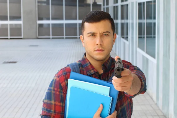 Retrato Cercano Joven Estudiante Guapo Con Pistola Calle — Foto de Stock