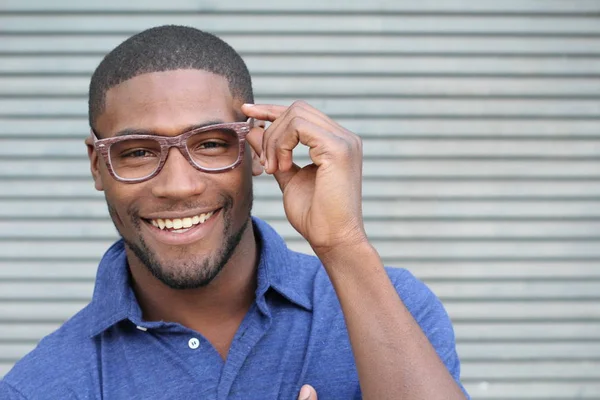 Close Portrait Handsome Young African American Man Street — Stock Photo, Image