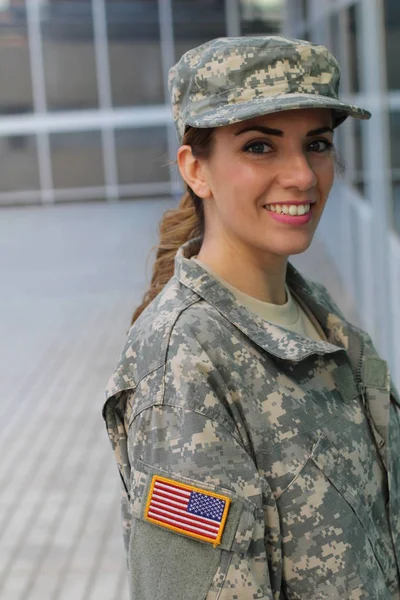 Military Female Smiling Copy Space — Stock Photo, Image