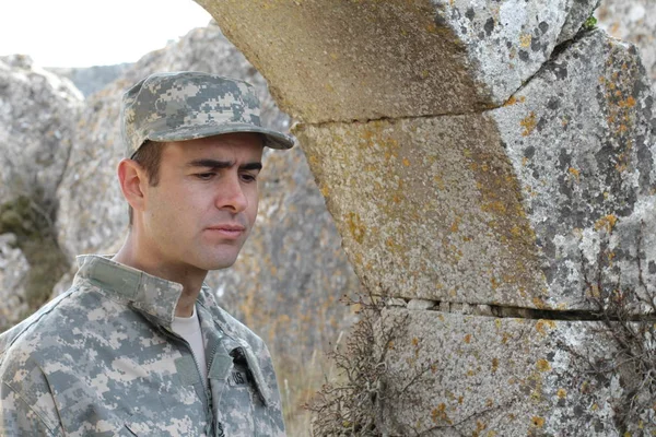 Healthy American soldier smiling outdoors
