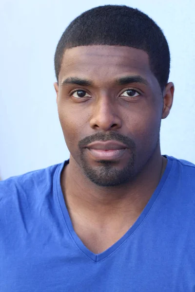 Portrait Nice Young Attractive African Man Blue Shirt — Stock Photo, Image